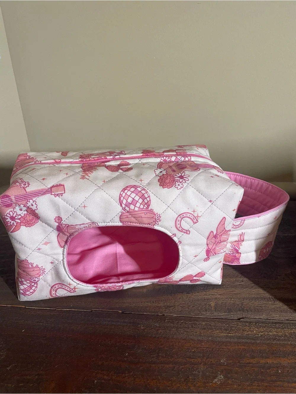 Pink Quilted Diaper/Wipe Pouch with Handle